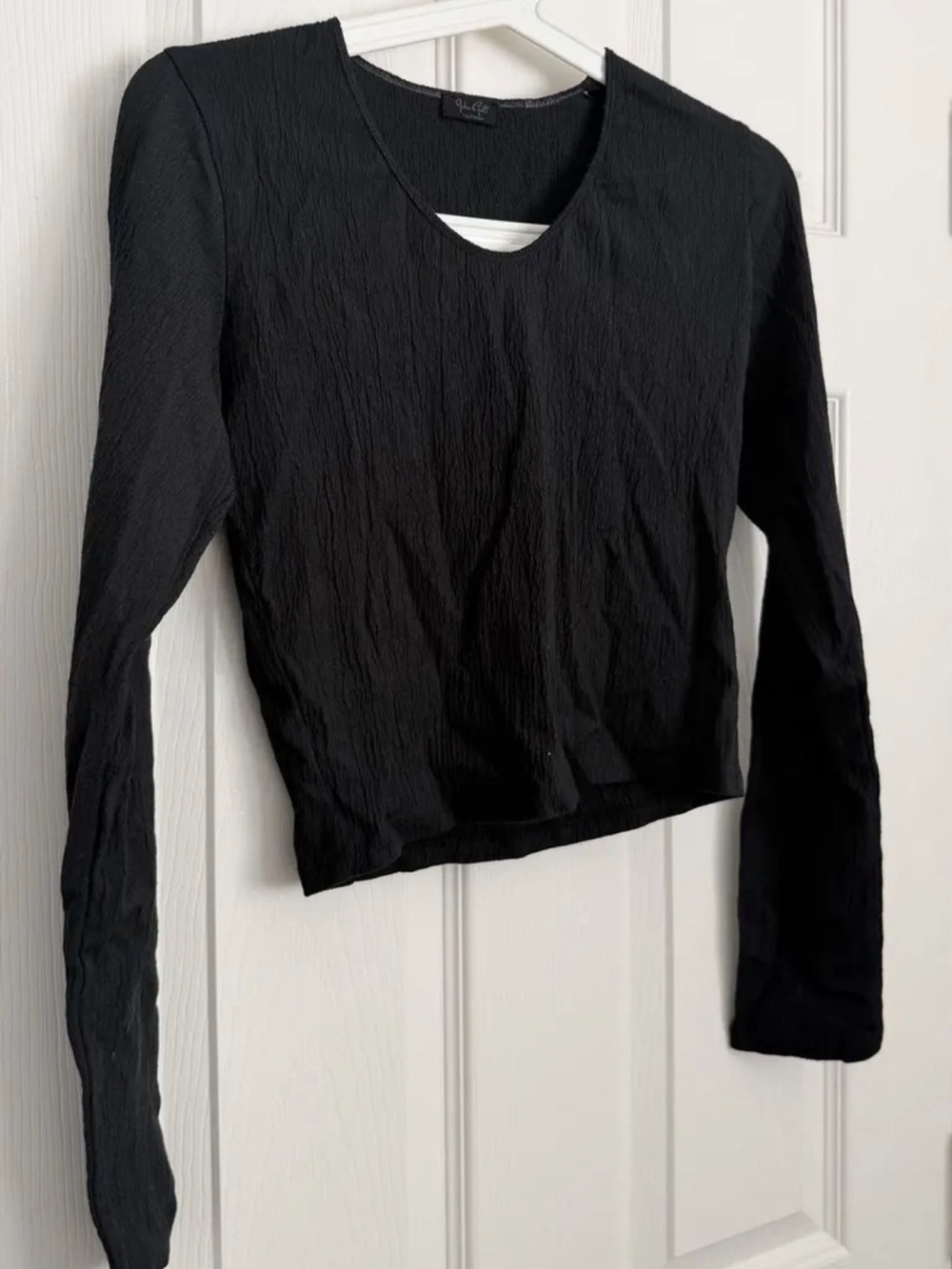 Brandy Melville Black Crinkled Long Sleeve V-Neck Top